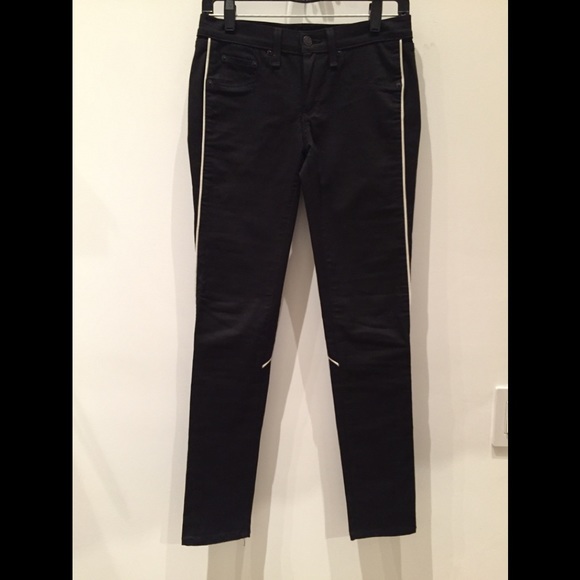 Rag and Bone Black pants with cream Leather piping - Picture 2 of 7